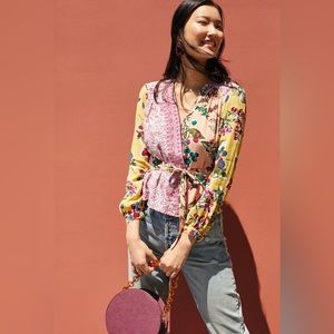 Anthropologie Floral Patchwork Wrap Blouse